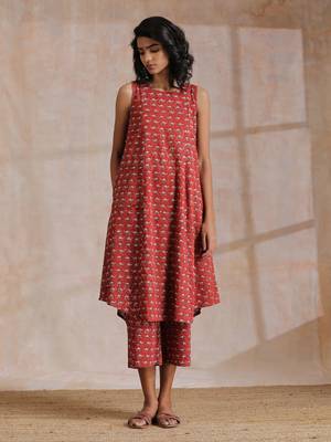 Rust Red Bagru Camel Print Cotton High-Low Co-Ord Set 2