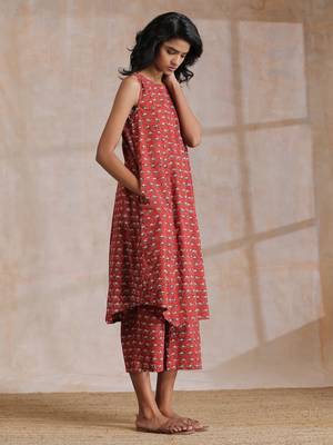 Rust Red Bagru Camel Print Cotton High-Low Co-Ord Set 3