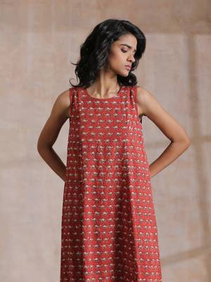 Rust Red Bagru Camel Print Cotton High-Low Co-Ord Set 4