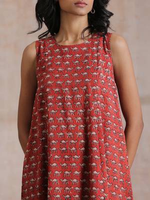 Rust Red Bagru Camel Print Cotton High-Low Co-Ord Set 5