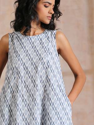 Multi Grey On Grey Ikat Print Cotton High-Low Co-Ord Set 5