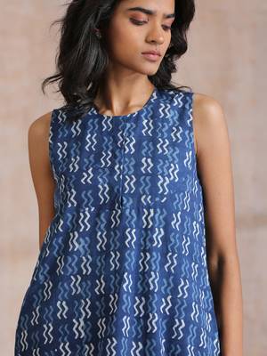 Indigo Dabu Zig-Zag Motifs Print Cotton Sleeveless Co-Ord Set 5