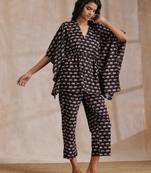 Black Elephant Bagru Print Cotton Kaftan Co-Ord Set