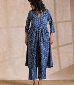 Indigo Dabu Floral Print Cotton Kurta Pant Set