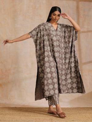 Clay Dabu Overall Print Cotton Panel Kaftan Kurta Pant Set 2