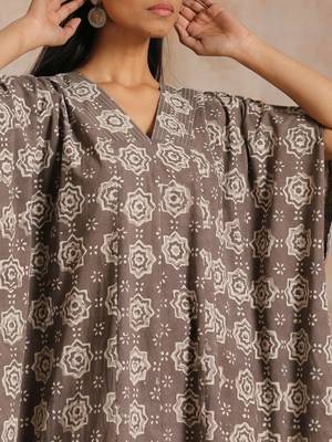 Clay Dabu Overall Print Cotton Panel Kaftan Kurta Pant Set 5