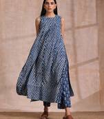 Indigo Dabu Zig-Zag Lines Print Cotton Sleeveless Kurta Pant Set