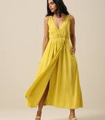 Lime Slub Texture Sleeveless Wrap Dress