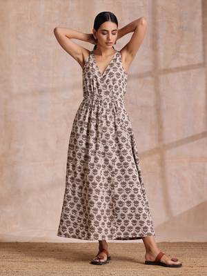 Clay Dabu Buta Print Cotton Sleeveless Wrap Dress 1