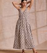 Clay Dabu Buta Print Cotton Sleeveless Wrap Dress