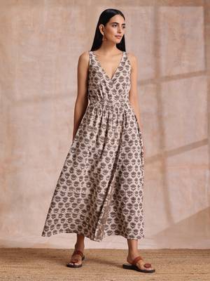 Clay Dabu Buta Print Cotton Sleeveless Wrap Dress 2