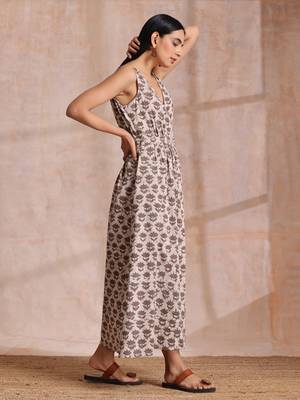 Clay Dabu Buta Print Cotton Sleeveless Wrap Dress 3