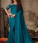 Teal embroidered art silk saree with blouse