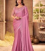 Pink embroidered art silk saree with blouse