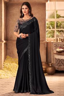 Black embroidered fancy fabric saree with blouse