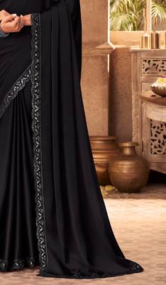 Black embroidered fancy fabric saree with blouse 2
