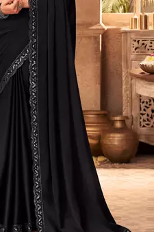 Black embroidered fancy fabric saree with blouse
