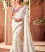 White embroidered fancy fabric saree with blouse