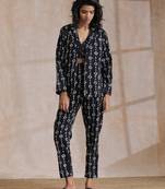 Black White Geometric Print Cotton Pant Suit Set