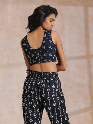 Black White Geometric Print Cotton Pant Suit Set 6
