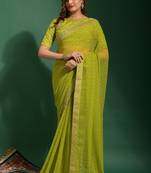 Green embroidered georgette saree with blouse