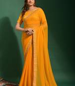 Yellow embroidered georgette saree with blouse