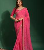 Pink embroidered georgette saree with blouse