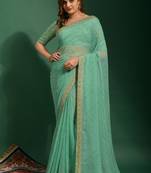 Sky blue embroidered georgette saree with blouse