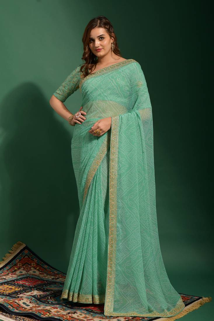Sky blue embroidered georgette saree with blouse