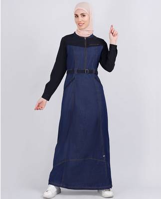 Silk Route London | Black Contrast Belted Denim Abaya (Jilbab) | Length 56 1