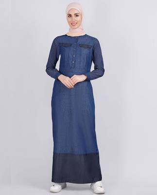 Silk Route | Mock Pockets Fine Denim Abaya (Jilbab) Length 56 1