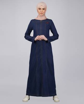 Blue plain denim abaya 2