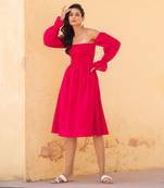 Hot Pink Off Shoulder Smoke Dress