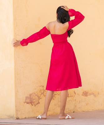 Hot Pink Off Shoulder Smoke Dress 2