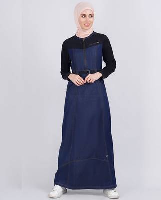 Silk Route London | Black Contrast Belted Denim Abaya (Jilbab) | Length 56 3