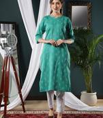 Turquoise printed cotton kurtas-and-kurtis