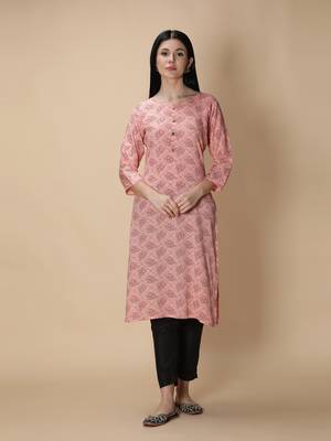 Peach printed viscose rayon kurtas-and-kurtis 1