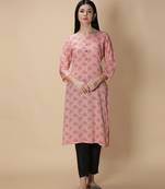 Peach printed viscose rayon kurtas-and-kurtis