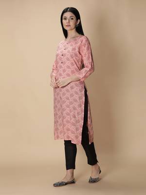 Peach printed viscose rayon kurtas-and-kurtis 2