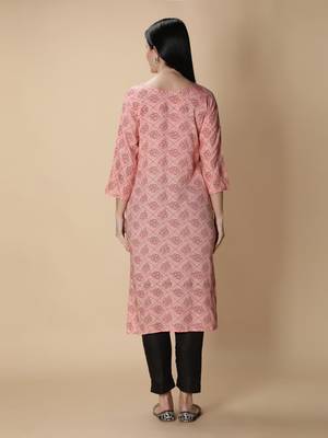 Peach printed viscose rayon kurtas-and-kurtis 4