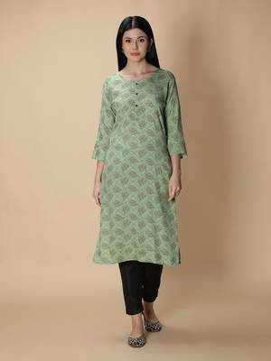 Light-green printed viscose rayon kurtas-and-kurtis 1