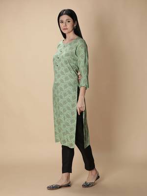 Light-green printed viscose rayon kurtas-and-kurtis 2