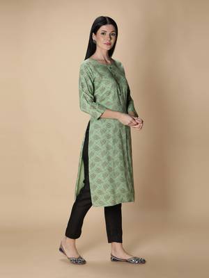 Light-green printed viscose rayon kurtas-and-kurtis 3