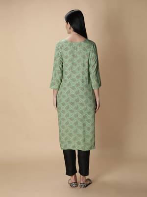 Light-green printed viscose rayon kurtas-and-kurtis 4