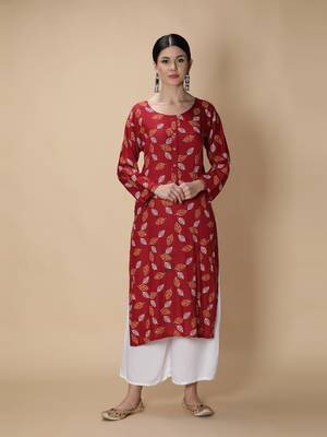Maroon printed viscose rayon kurtas-and-kurtis 1