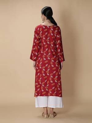 Maroon printed viscose rayon kurtas-and-kurtis 4
