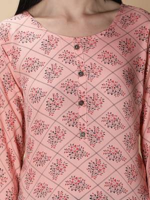 Peach printed viscose rayon kurtas-and-kurtis 5