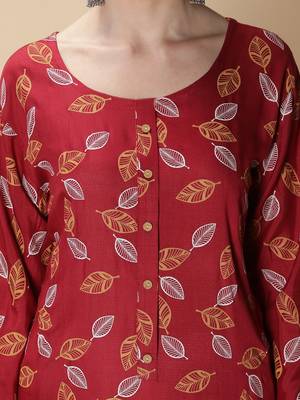 Maroon printed viscose rayon kurtas-and-kurtis 5