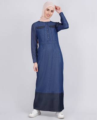 Silk Route | Mock Pockets Fine Denim Abaya (Jilbab) Length 56 3