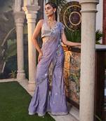 Lilac Mirror Embroidered Sharara Pant Saree Set